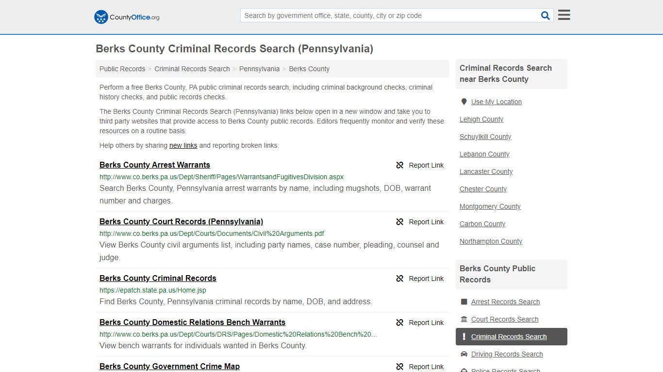 Criminal Records Search - Berks County, PA (Arrests, Jails ...